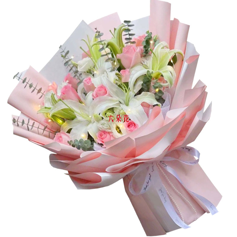 16朵粉玫瑰百合，感情稳定坚固