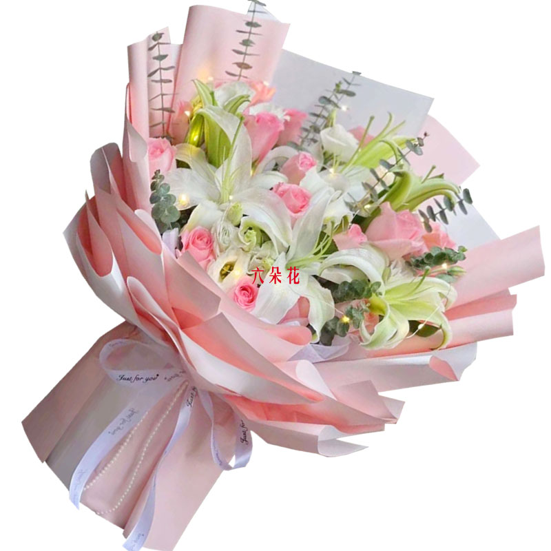 16朵粉玫瑰百合，感情稳定坚固