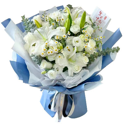 永州11朵白玫瑰桔梗百合，爱永恒不息
