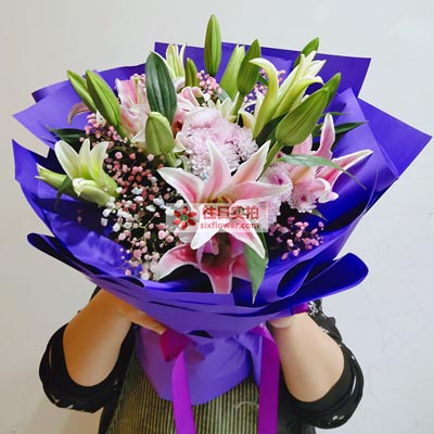 永州6支粉色多头百合，真诚的问候