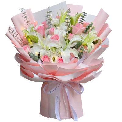 永州16朵粉玫瑰百合，感情稳定坚固