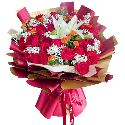 永州33朵红玫瑰百合，爱如同花般绽放